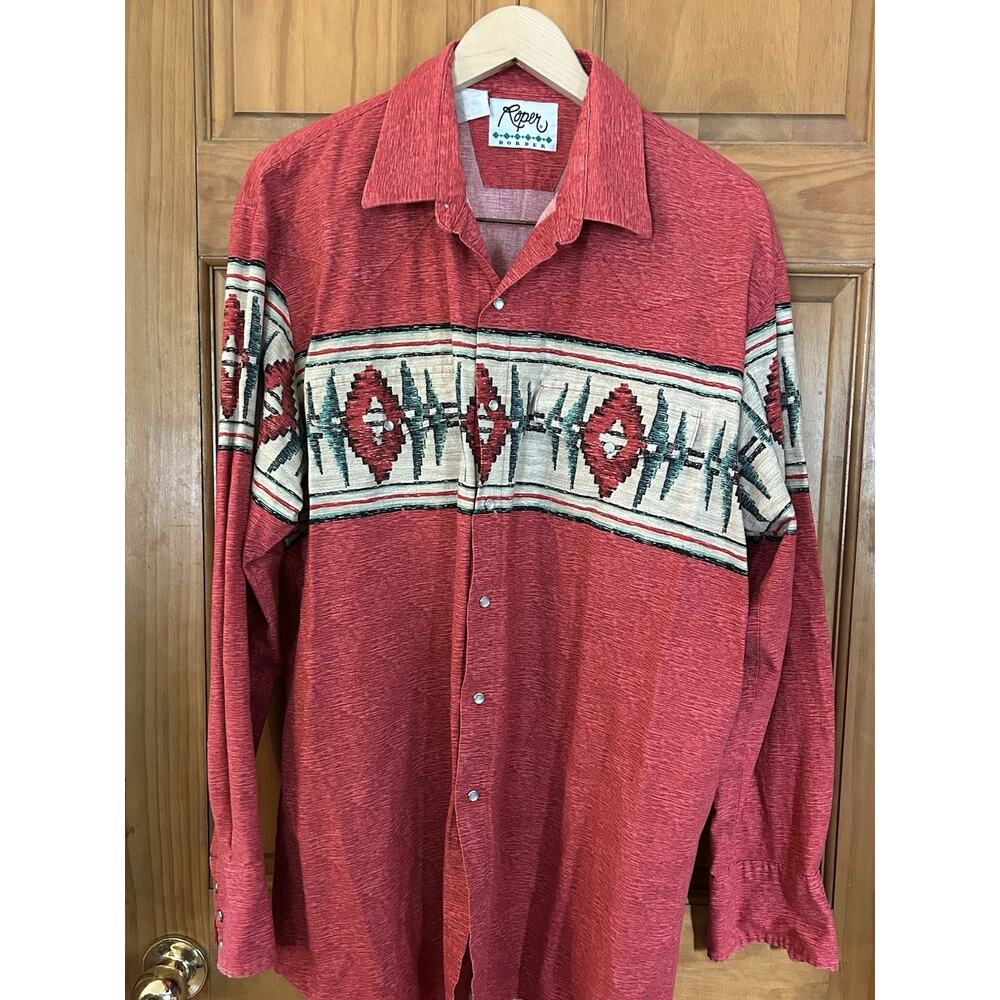 Vtg 90s Roper Pearl Snap Shirt XL Western Cowboy Horse Rodeo Bull Aztec Grunge
